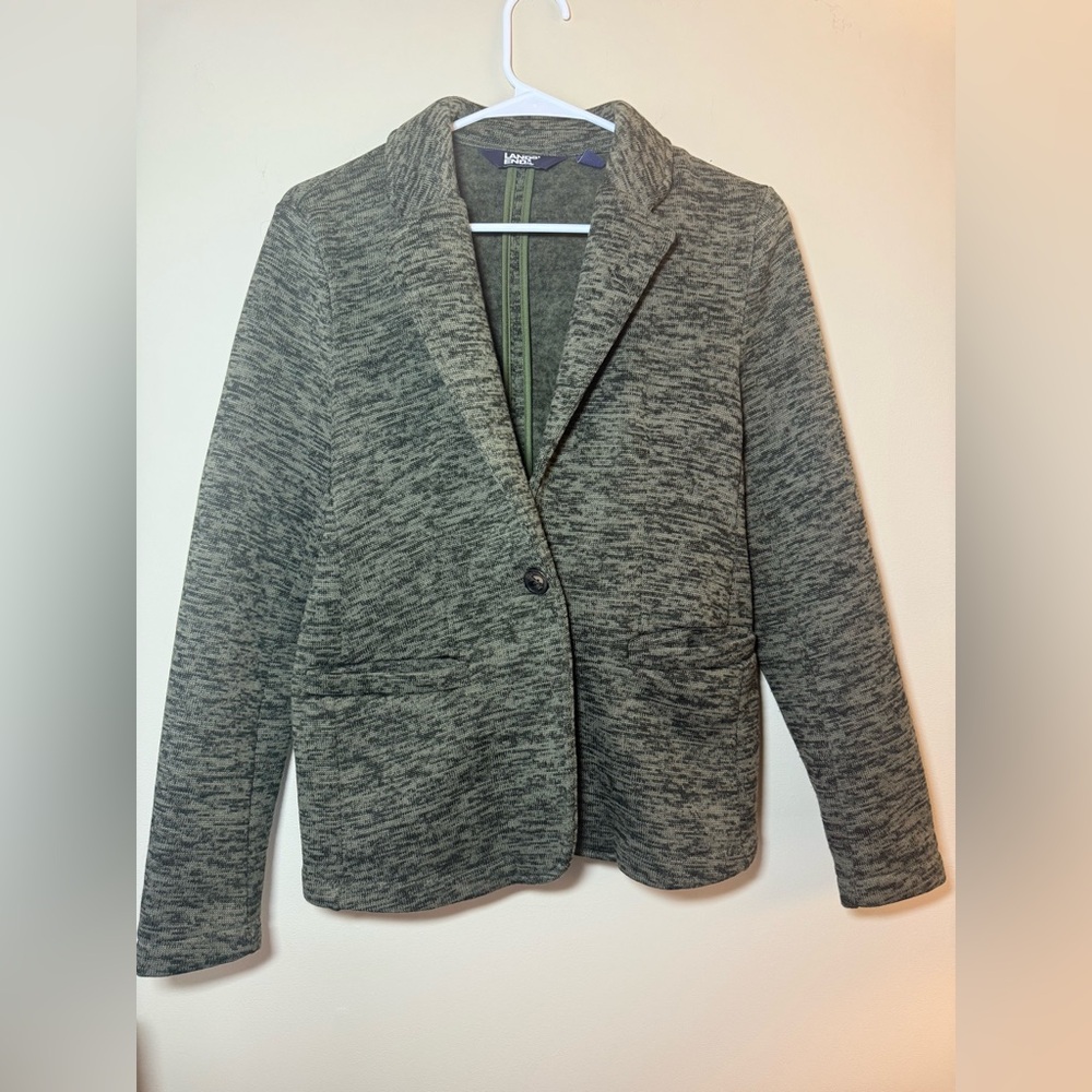 Lands' End size Medium (10-12) blazer jacket in a green heather fleece